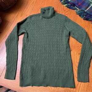 Denim & Company forest green cable knit turtleneck sweater